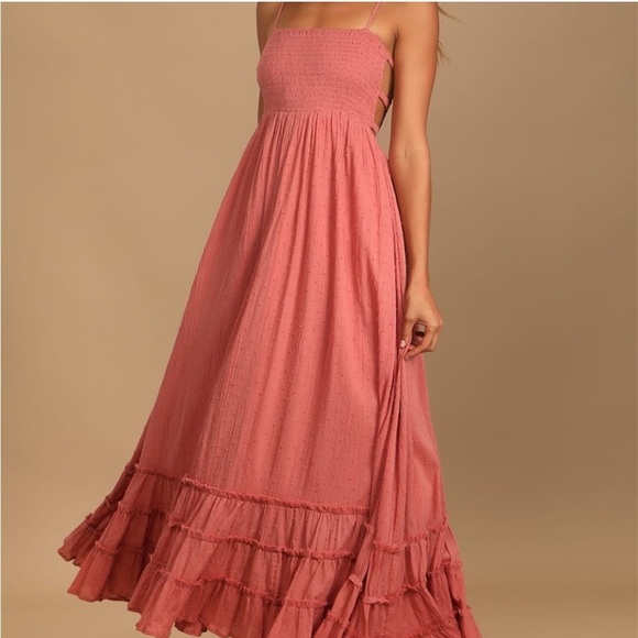 Lulus sunshine rose swish dot tiered cotton maxi dress - Picture 3 of 14